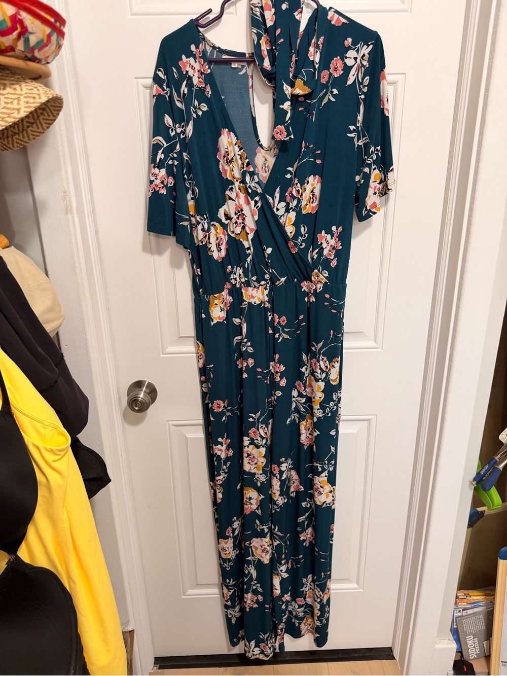 Maurices Teal Floral Wrap Jumpsuit